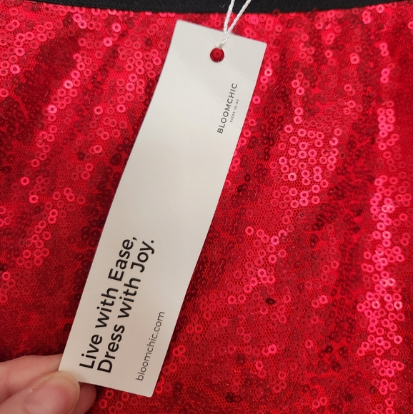 BloomChic Christmas Sequin Patchwork Fuzzy Trim Skirt - Picture 9 of 10